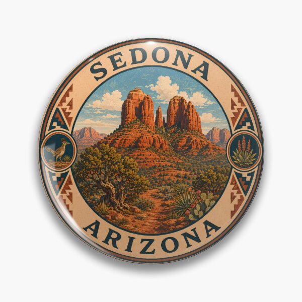 Item preview, Sedona Arizona Illustration Travel Art Badge designed and sold by KrisSidDesigns.