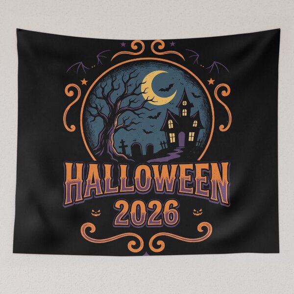 Item preview, Halloween 2026 Haunted House Circle Badge Vintage Design designed and sold by DarkOriginArts.