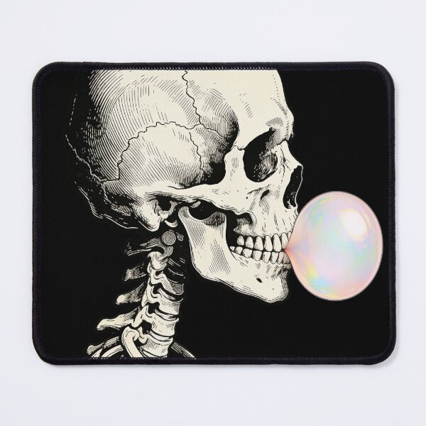 Item preview, Skeleton Blowing Bubble Gum Gothic Vintage Pencil Illustration designed and sold by OksArtStudio.