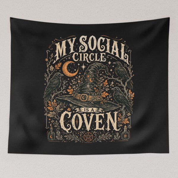Aperçu de l'œuvre My Social Circle Is My Coven,Witchy Raven Gothic Halloween Vintage créée et vendue par ANTHAR.