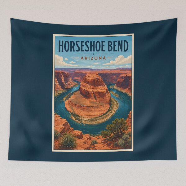 Item preview, Horseshoe Bend Arizona Illustration Travel Art Vintage designed and sold by KrisSidDesigns.