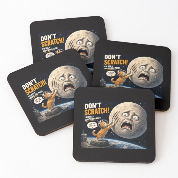 Item preview, Don't Scratch! Funny Astronaut Cat and Scared Moon Illustration designed and sold by SammyMorry.