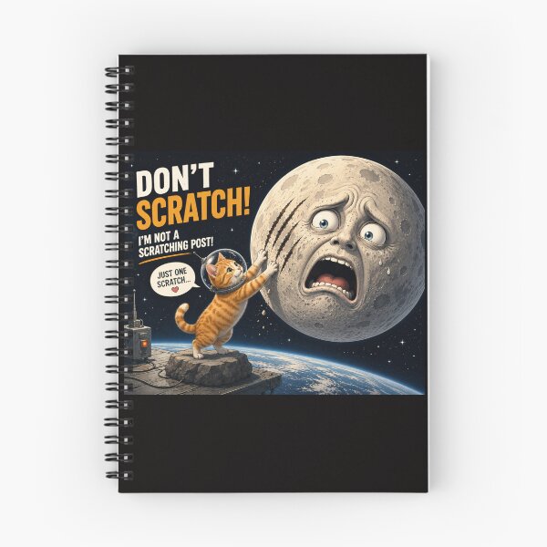 Item preview, Don't Scratch! Funny Astronaut Cat and Scared Moon Illustration designed and sold by SammyMorry.