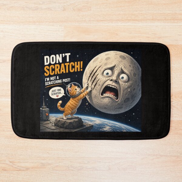 Item preview, Don't Scratch! Funny Astronaut Cat and Scared Moon Illustration designed and sold by SammyMorry.