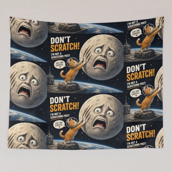 Item preview, Don't Scratch! Funny Astronaut Cat and Scared Moon Illustration designed and sold by SammyMorry.