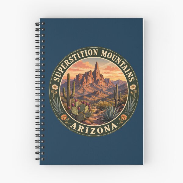 Item preview, Superstition Mountains Arizona Illustration Travel Art Badge designed and sold by KrisSidDesigns.