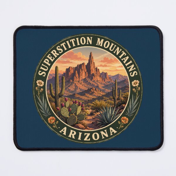 Item preview, Superstition Mountains Arizona Illustration Travel Art Badge designed and sold by KrisSidDesigns.