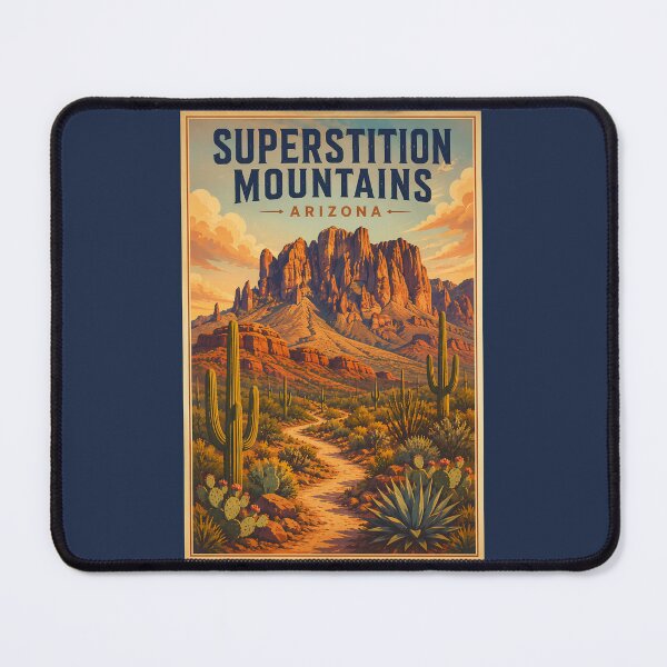 Item preview, Superstition Mountains Desert Arizona Illustration Travel Art Vintage designed and sold by KrisSidDesigns.
