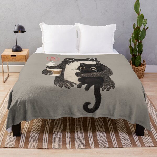 Item preview, Grumpy Japanese Frog Holding Cat Mornings and Coffee Anime designed and sold by SunfullyYours.