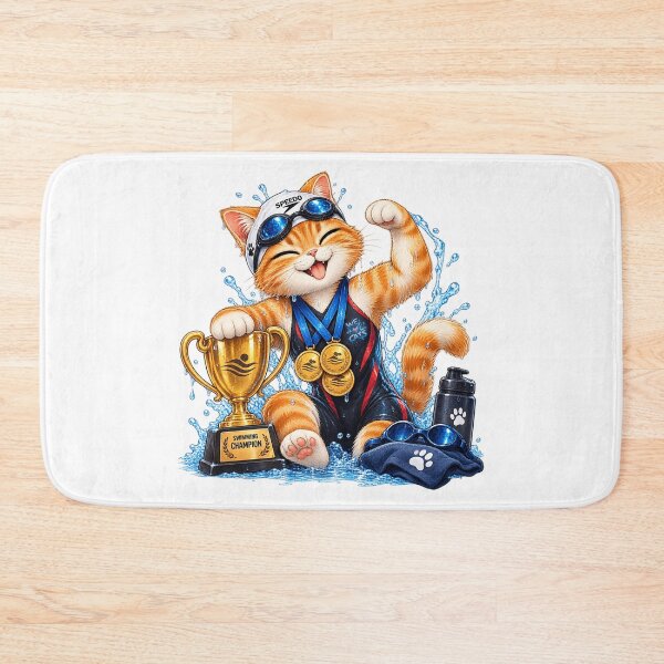 Item preview, Swimming Champion Cat - Cute Watercolor Sports Cat designed and sold by WeLoveCatss.