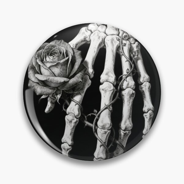 Item preview, Skeleton Hand Holding Rose Gothic Vintage Pencil Illustration designed and sold by OksArtStudio.
