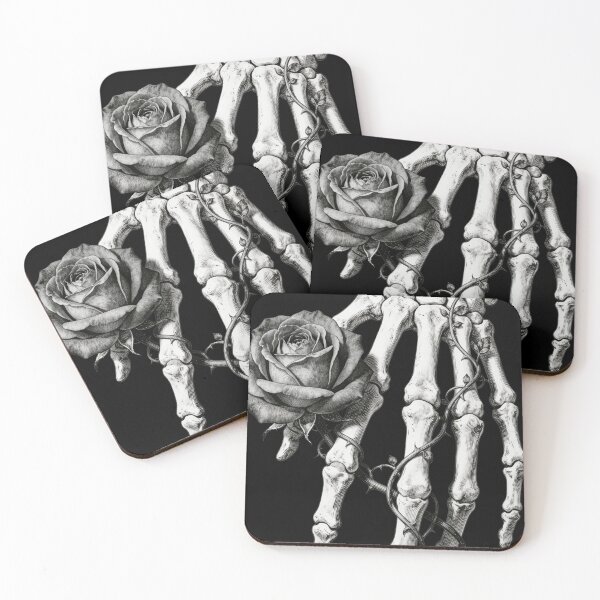 Item preview, Skeleton Hand Holding Rose Gothic Vintage Pencil Illustration designed and sold by OksArtStudio.