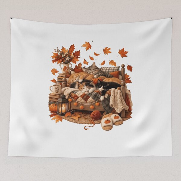 Item preview, Cozy Autumn Cat Shirt, Cute Fall Cat Graphic Tee, Pumpkin Blanket Knitting Coffee Lover Thanksgiving Gift designed and sold by howsamluca.
