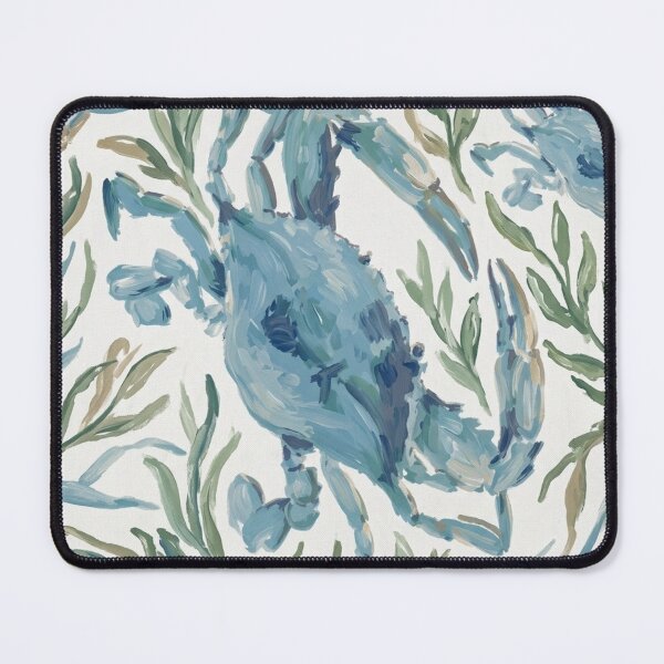 Item preview, Watercolor Blue Crab & Seaweed Pattern — Coastal Nautical Print designed and sold by FawnFeatherCo.