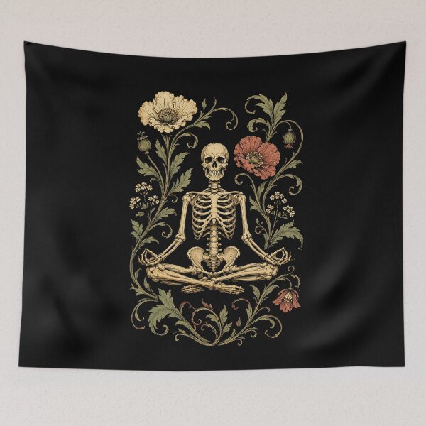 Item preview, Meditating Skeleton with Gothic Poppy Flowers designed and sold by NoeValdric.
