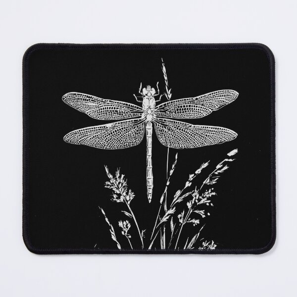 Item preview, Vintage Dragonfly Over Wildgrass Line Art designed and sold by GoodOldPrints4.