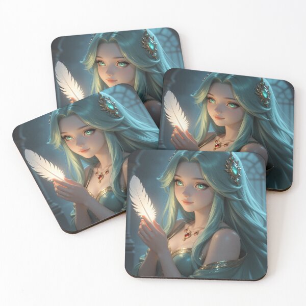Item preview, Mystical Teal-Haired Fantasy Woman Holding a Glowing Feather designed and sold by Killington.