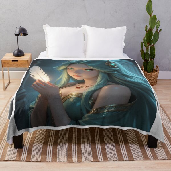 Item preview, Mystical Teal-Haired Fantasy Woman Holding a Glowing Feather designed and sold by Killington.