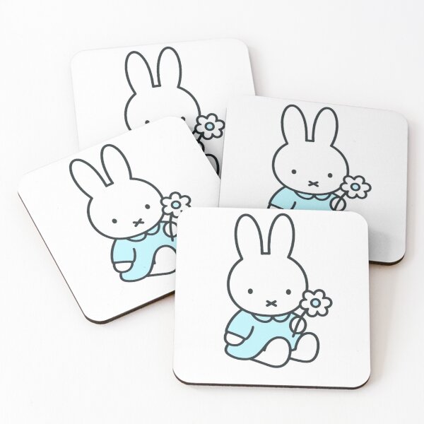 Item preview, Light Blue Themed Cute Bunny Holding a Flower Illustration Miffy designed and sold by Cozy Moss Studio.
