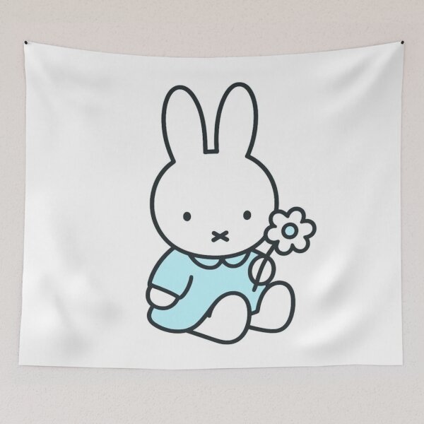 Item preview, Light Blue Themed Cute Bunny Holding a Flower Illustration Miffy designed and sold by Cozy Moss Studio.