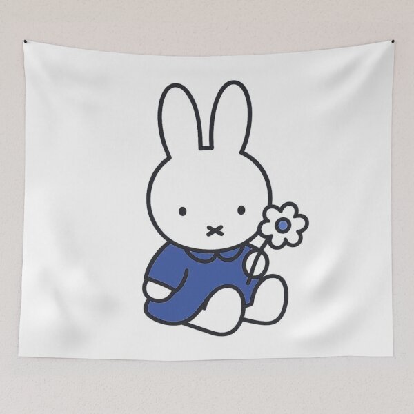 Item preview, Dark Blue Themed Cute Bunny Holding a Flower Illustration Miffy designed and sold by Cozy Moss Studio.