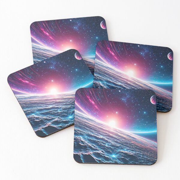Item preview, Cosmic Sunrise Horizon - Alien Planet Neon Galaxy Desk Mat designed and sold by CuteSlothWorld.