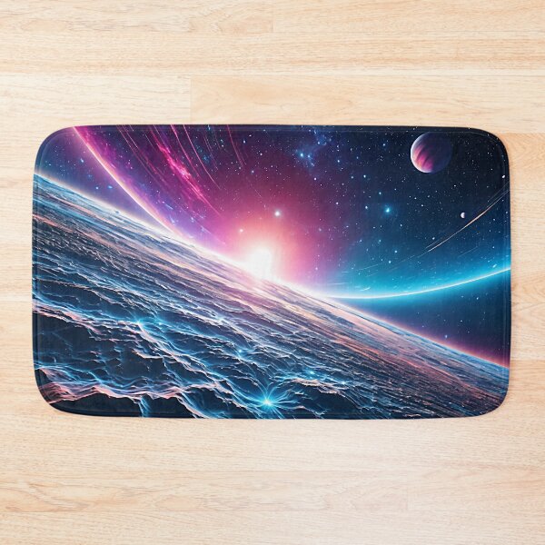 Item preview, Cosmic Sunrise Horizon - Alien Planet Neon Galaxy Desk Mat designed and sold by CuteSlothWorld.