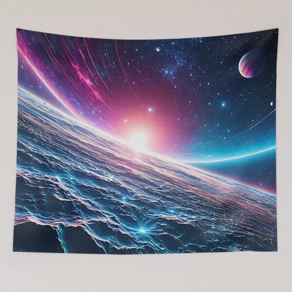 Item preview, Cosmic Sunrise Horizon - Alien Planet Neon Galaxy Desk Mat designed and sold by CuteSlothWorld.