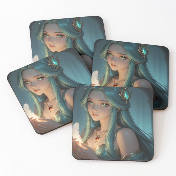 Item preview, Mystical Teal-Haired Fantasy Woman Holding a Luminous Feather designed and sold by Killington.