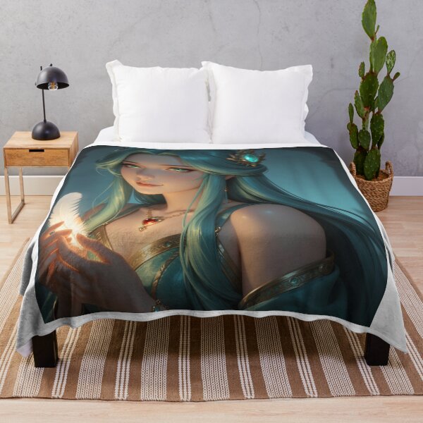 Item preview, Mystical Teal-Haired Fantasy Woman Holding a Luminous Feather designed and sold by Killington.