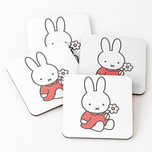 Item preview, Red Themed Cute Bunny Holding a Flower Illustration Miffy designed and sold by Cozy Moss Studio.