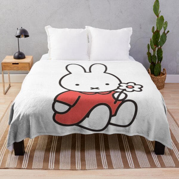 Item preview, Red Themed Cute Bunny Holding a Flower Illustration Miffy designed and sold by Cozy Moss Studio.