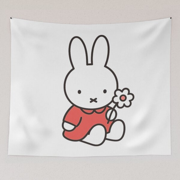 Item preview, Red Themed Cute Bunny Holding a Flower Illustration Miffy designed and sold by Cozy Moss Studio.