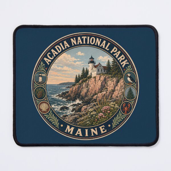 Item preview, Acadia National Park Maine Illustration Travel Art Badge designed and sold by KrisSidDesigns.