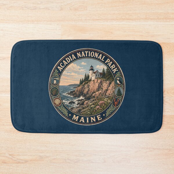 Item preview, Acadia National Park Maine Illustration Travel Art Badge designed and sold by KrisSidDesigns.