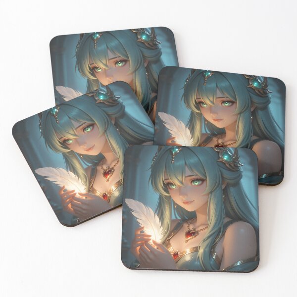 Item preview, Teal-Haired Fantasy Woman Holding a Glowing Magical Feather designed and sold by Killington.