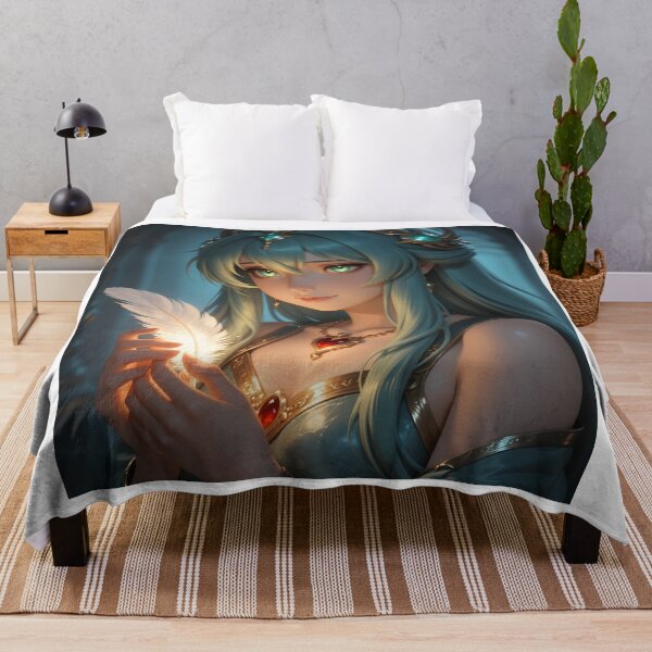 Item preview, Teal-Haired Fantasy Woman Holding a Glowing Magical Feather designed and sold by Killington.