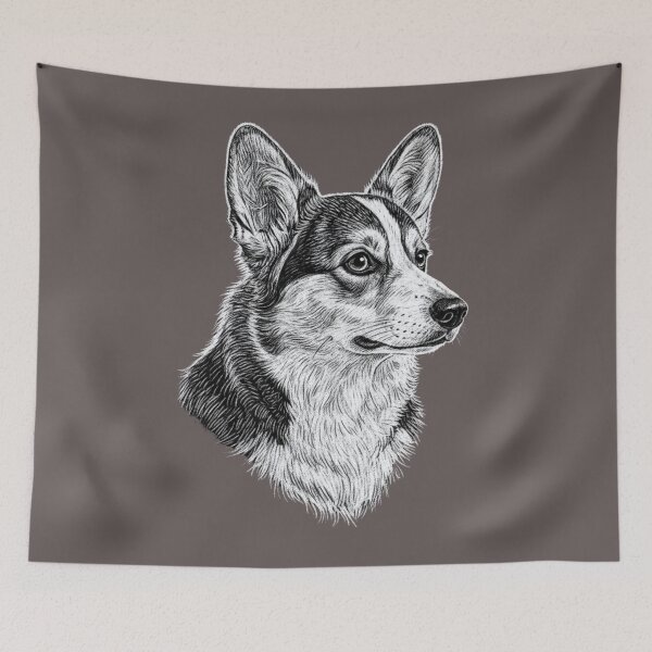 Item preview, Welsh Corgi Dog Breed Chalk Sketch Portrait designed and sold by Exquisite Design Studio „Paculówka”.