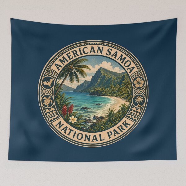 Item preview, American Samoa National Park Illustration Travel Art Badge designed and sold by KrisSidDesigns.