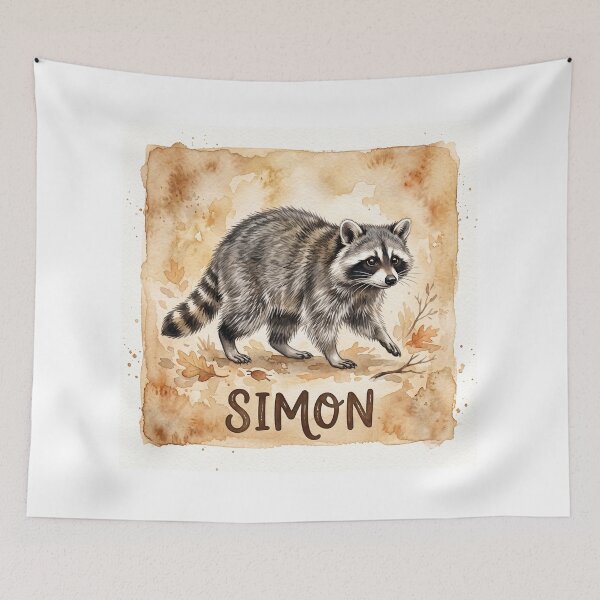 Item preview, Simon the Raccoon Watercolor Autumn Illustration designed and sold by NiceArtsPlace.