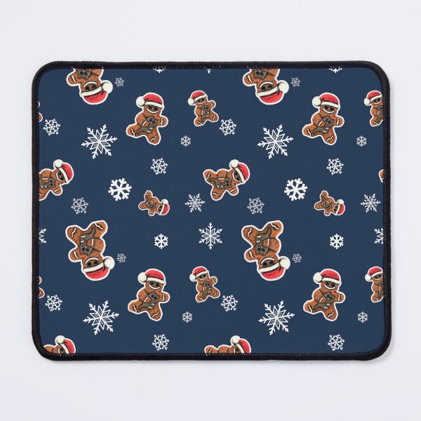 Item preview, Gingerbread man with cat and snowflakes pattern on navy designed and sold by TurquoiseChicken.