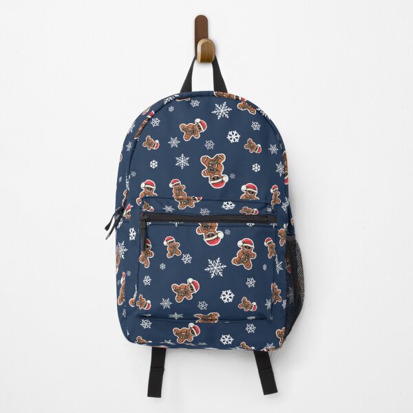 Item preview, Gingerbread man with cat and snowflakes pattern on navy designed and sold by TurquoiseChicken.
