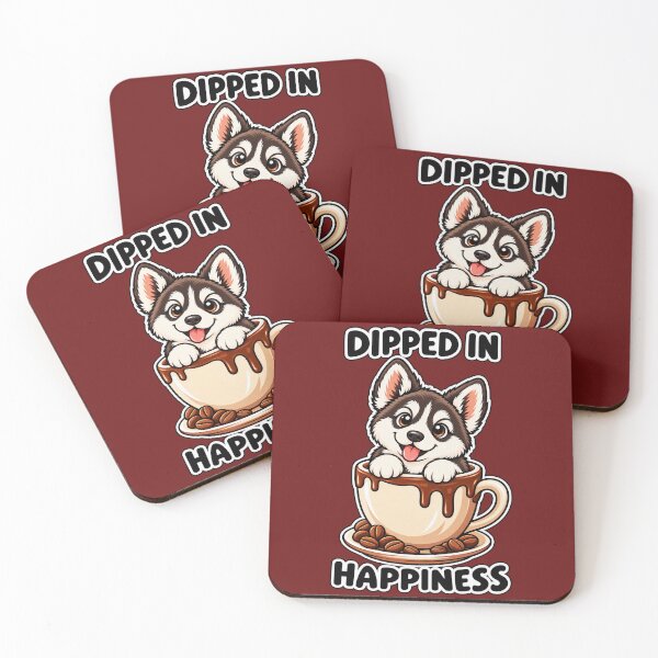 Item preview, Dipped in Happiness Cute Coffee Dog Cartoon T-Shirt Design designed and sold by RobertArt08.