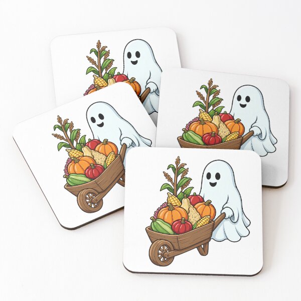Item preview, Cute Ghost Wheelbarrow Autumn Harvest Pumpkins designed and sold by Inka Moon Design.