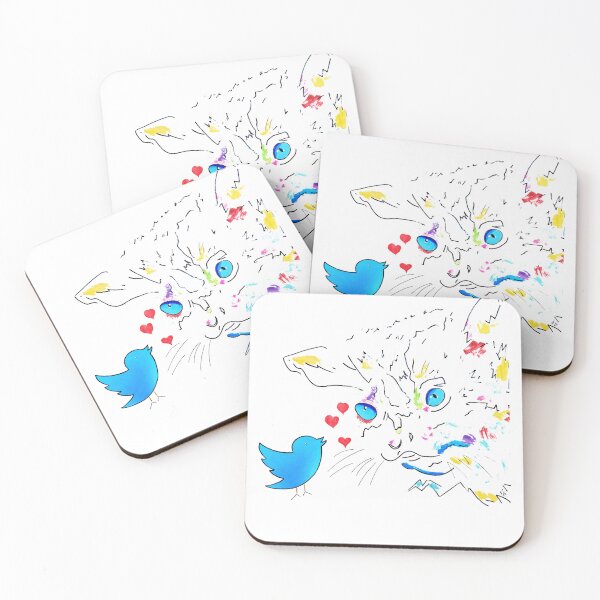 Item preview, Chirping Hearts - illustrratione Pop Art gatto e uccellino designed and sold by NKostudio.