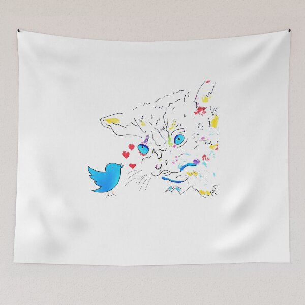 Item preview, Chirping Hearts - illustrratione Pop Art gatto e uccellino designed and sold by NKostudio.