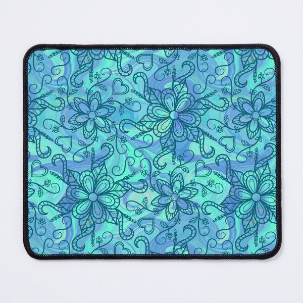 Item preview, Aqua Swirl Doodle Flowers - Blue Marble Pattern designed and sold by OddBloomPNG.