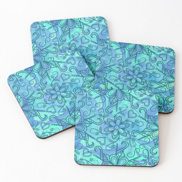 Item preview, Aqua Swirl Doodle Flowers - Blue Marble Pattern designed and sold by OddBloomPNG.