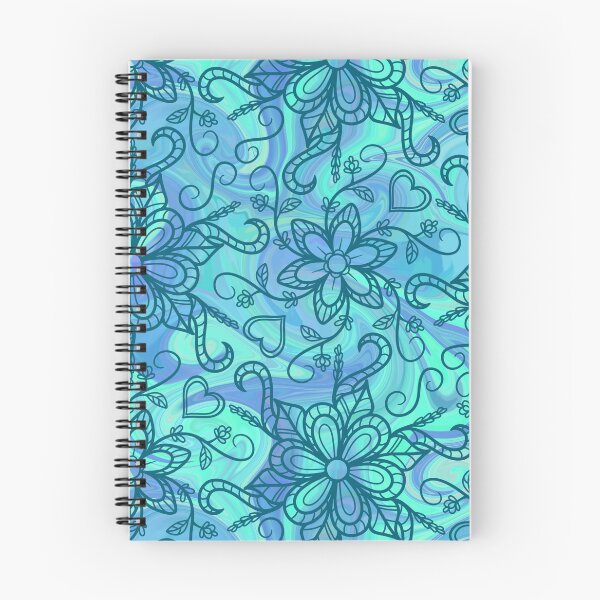 Item preview, Aqua Swirl Doodle Flowers - Blue Marble Pattern designed and sold by OddBloomPNG.