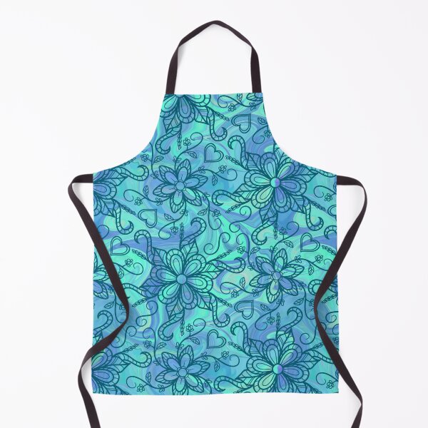 Item preview, Aqua Swirl Doodle Flowers - Blue Marble Pattern designed and sold by OddBloomPNG.
